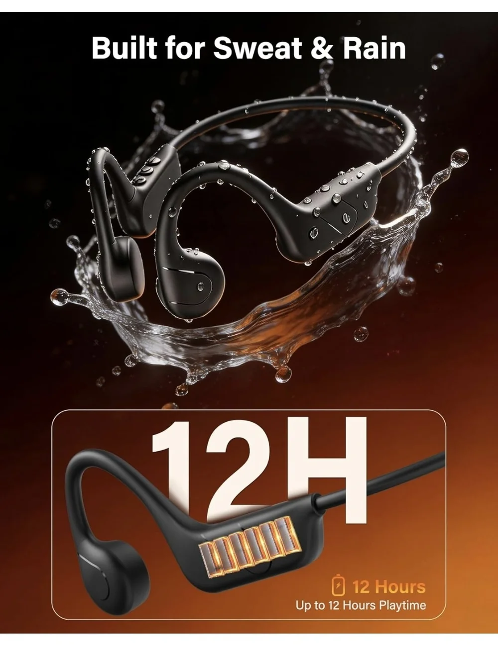 Bone Conduction Headphones in Black with Orange Earplugs